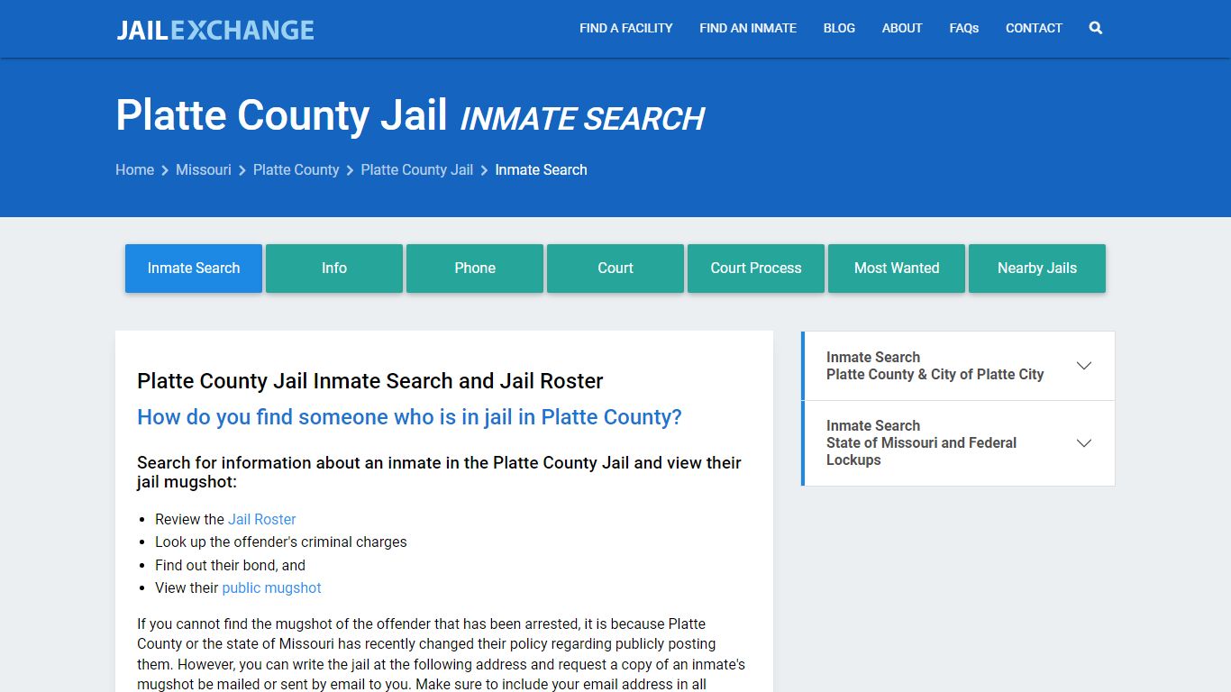 Platte County Jail Inmate Search - Jail Exchange