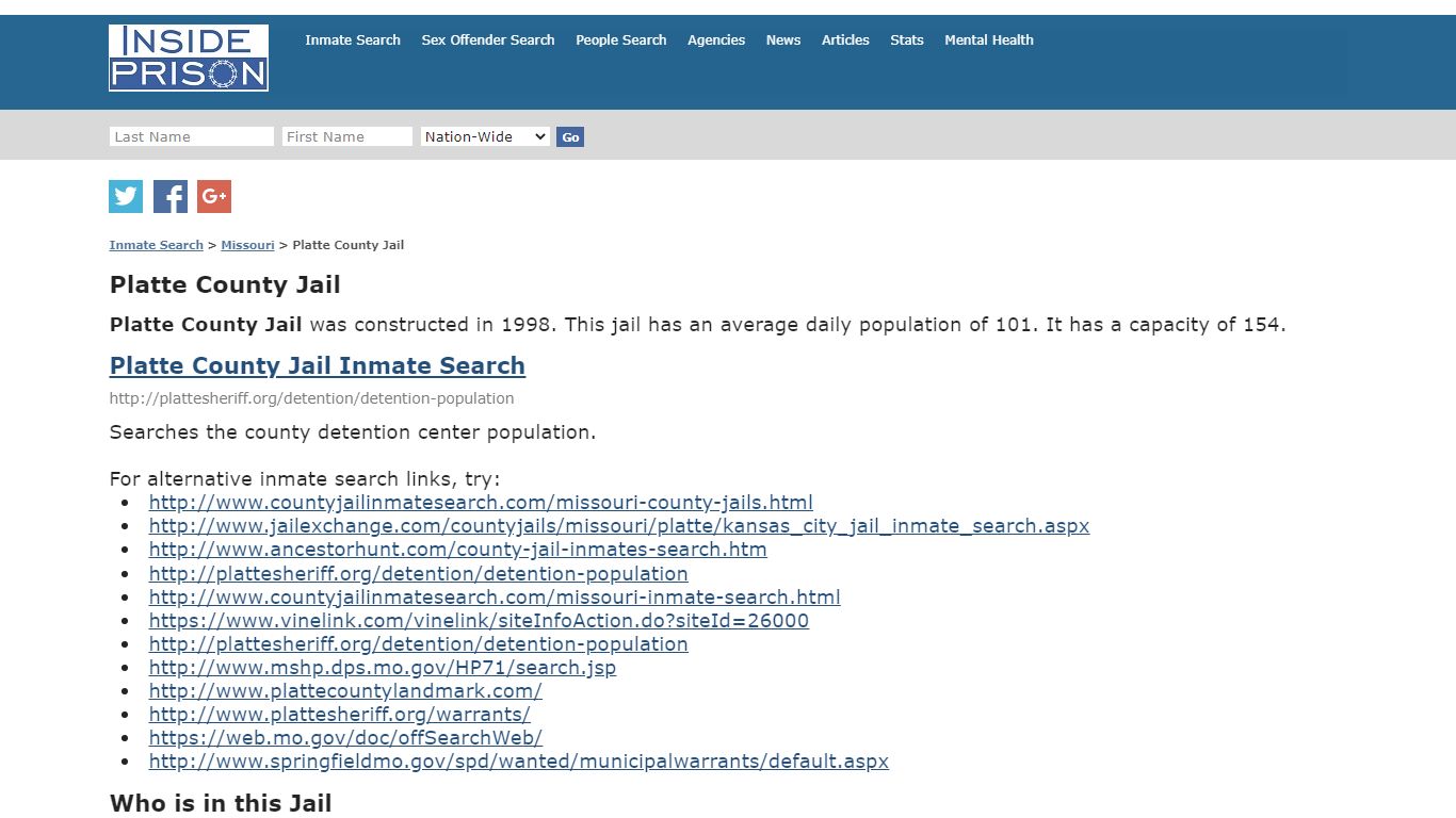 Platte County Jail - Missouri - Inmate Search - Inside Prison